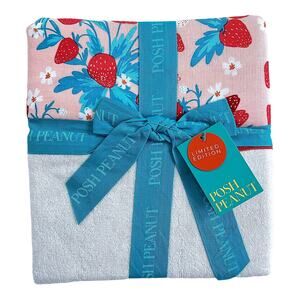 NEW! Posh Peanut Papook Strawberry Print Limited Edition Ruffled Hooded Towel